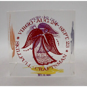 Vintage Modern Classics - ZODIAC Lucite PAPERWEIGHT cube - Virgo - astrology